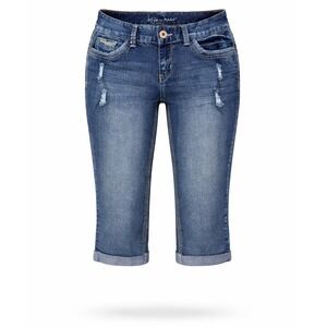 Ariya Jeans Lucca 9/10 Distressed Embellished Blue Denim Capris Regular Y2K